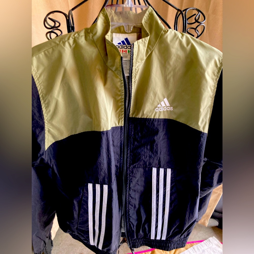 Adidas Army green/black windbreaker jacket with cloth interior, size M